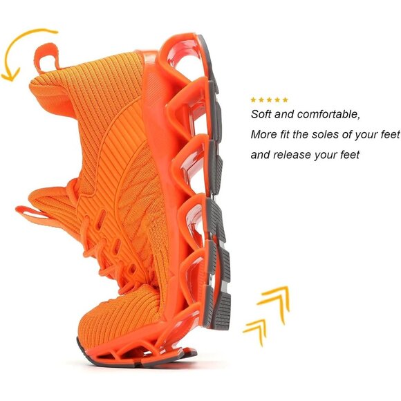Women Orange Slip-On Walking Running Shoes Blade Sneakers Non-Slip Comfort - Picture 5 of 8